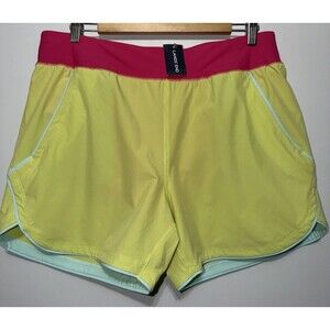 Lands End WOMENS 14 Quick Dry Pull On Swim Shorts Neon Green Pink Pockets Modest